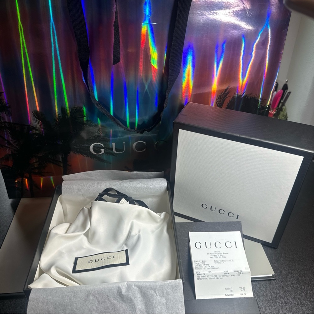 Gorgeous Gucci Black Leather Belt with Iridescent Crystal Buckle. - Picture 11 of 11